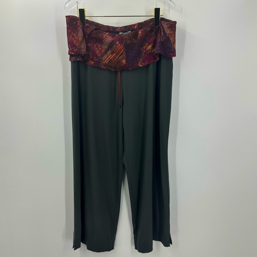 J Jill Lounge Pants Stretch Roll Down Waist Gray Pink Print Womens Large